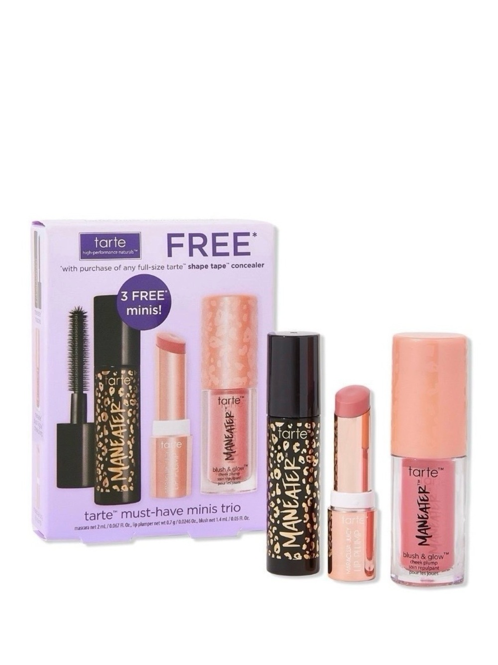 Tarte Must Have Minis Trio: Liquid Blush, Lip Plump & Mascara Makeup Bundle Set